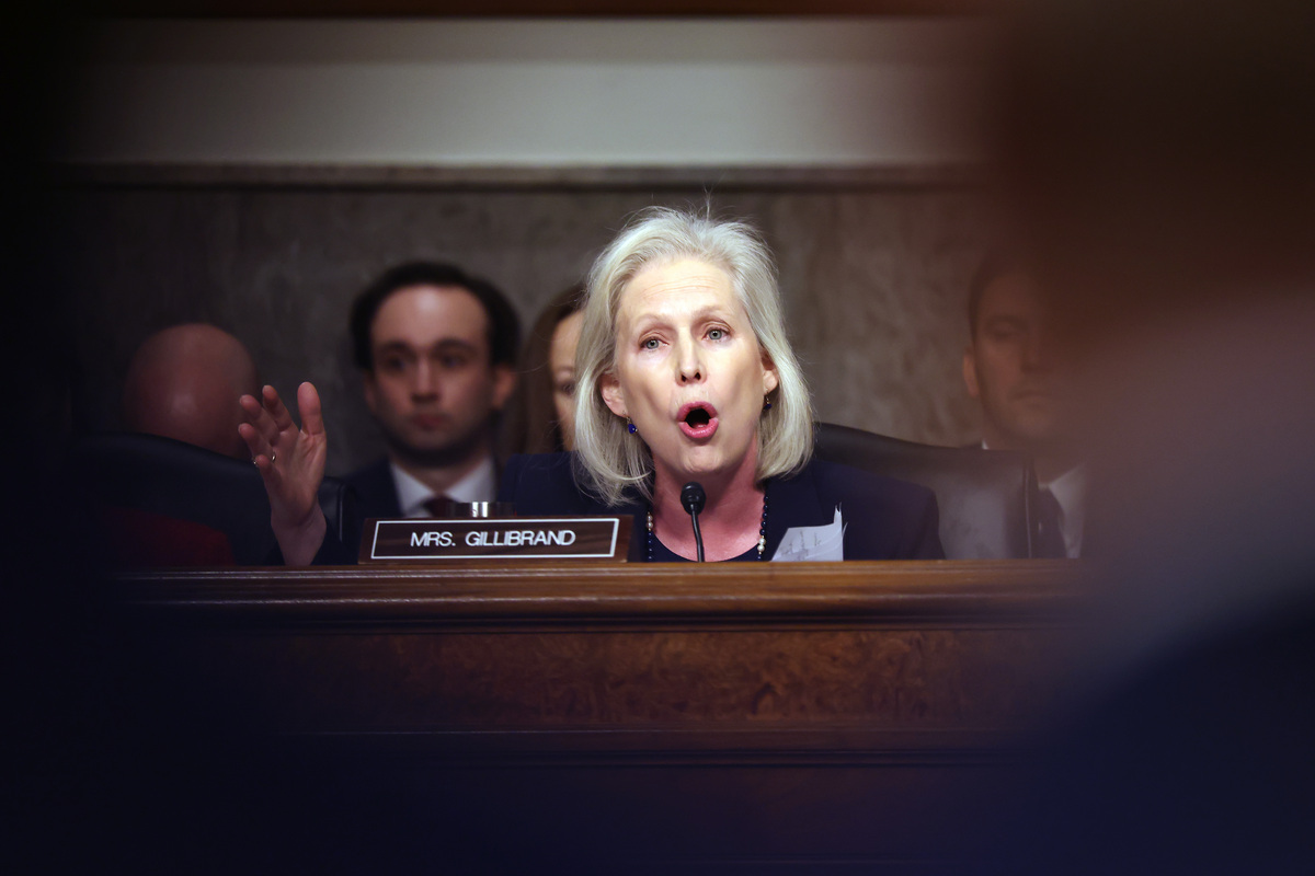  Democratic Senator Kirsten Gillibrand of New York questions Pete Hegseth, then-President-elect Donald Trump’s nominee for secretary of defense, during his confirmation hearing on January 14, 2025, in Washington, D.C. (Photo by Kayla Bartkowski/Getty Images) 