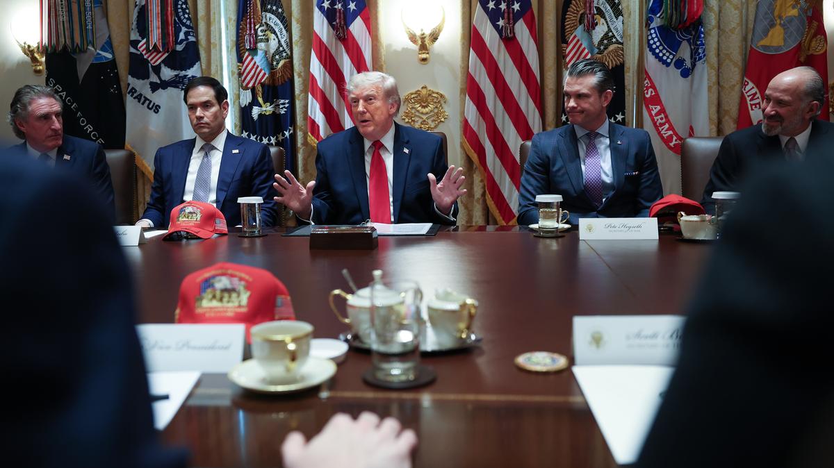President Trump Meets With His Cabinet At The White House. U.S. President Donald Trump speaks during a Cabinet Meeting in the Cabinet Room of the White House on May 27, 2026 in Washington, DC. 