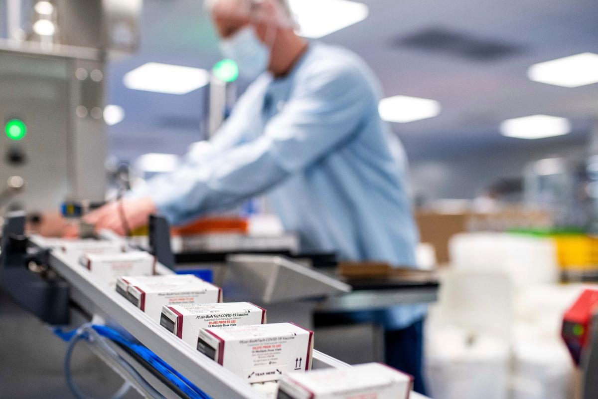 This May 2022 photo provided by Pfizer shows production of the Pfizer’s COVID-19 vaccine for children under 5 in Puurs, Belgium. U.S. regulators on Friday, June 17, authorized the first COVID-19 shots for infants and preschoolers, paving the way for vaccinations to begin next week. (Pfizer via AP)