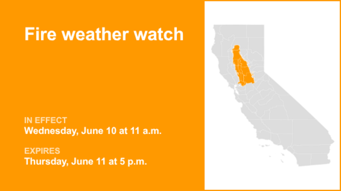 Fire weather watch issued for Northern California for Wednesday and Thursday 