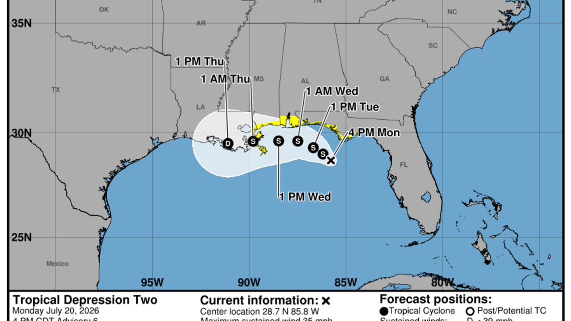 Monday, July 20 update: Latest on the Tropical Depression from the NHC 