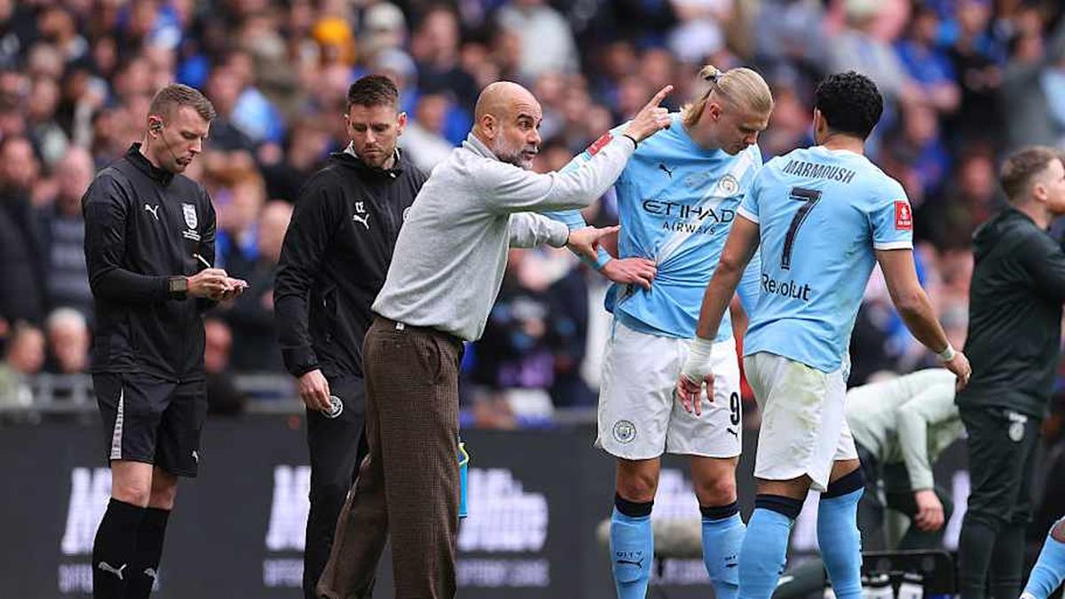  Guardiola threw Omar Marmoush into the mix unexpectedly. | Catherine Ivill/AMA/Getty Images 