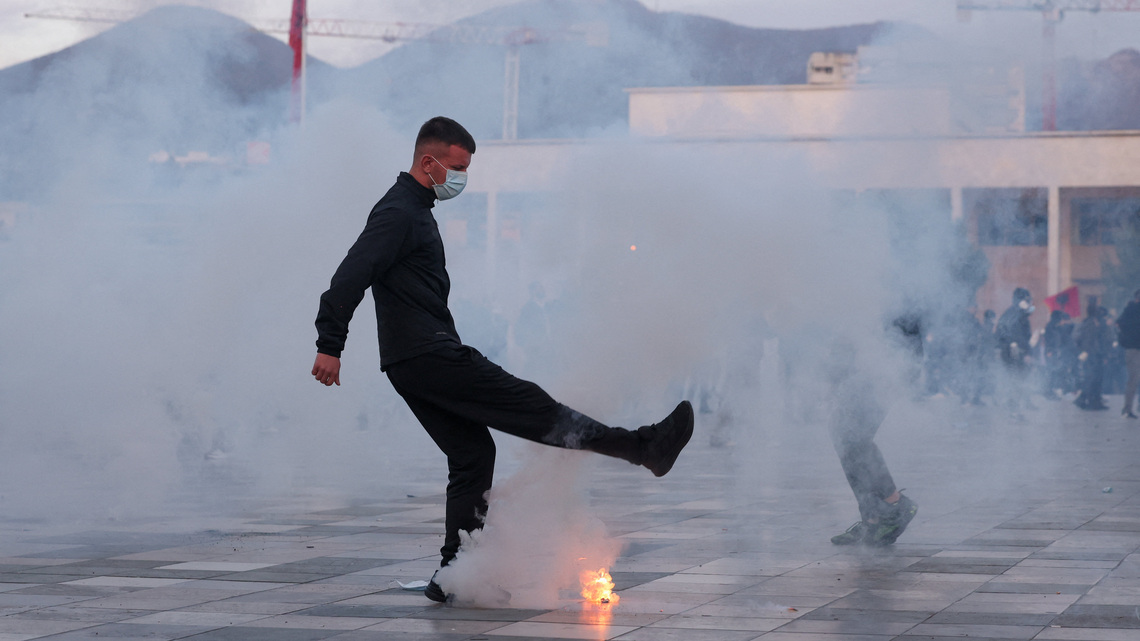 Albanian police fire tear gas as anti-government student protests turn violent 
