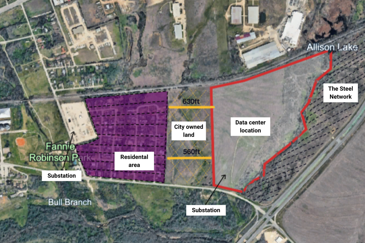  A map of the location where a data center is set to be built in Taylor, Texas. 