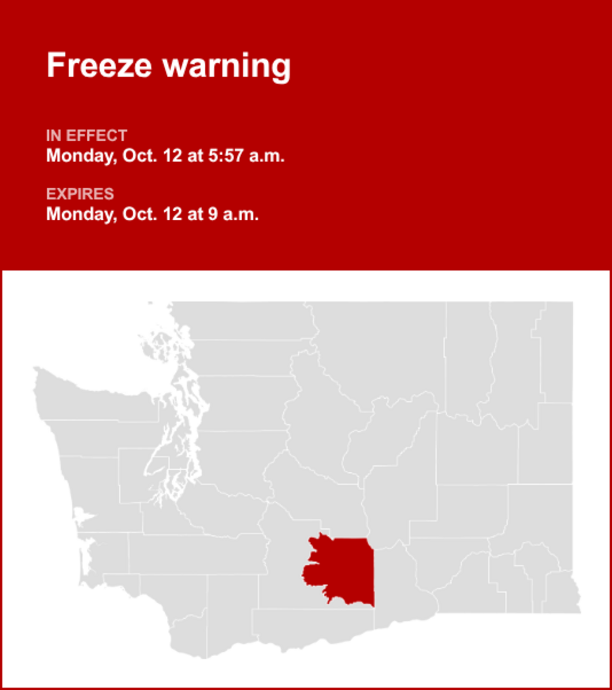 UPDATE: Freeze warning in place for Yakima Valley until Monday morning ...