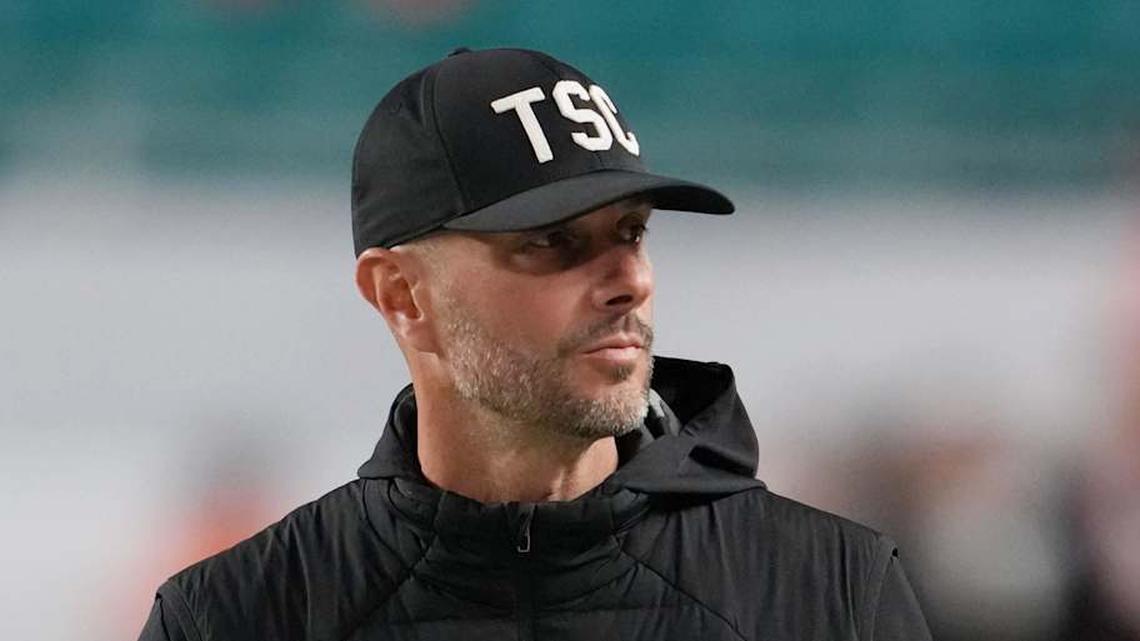  Jan 19, 2026; Miami Gardens, FL, USA; Las Vegas Raiders general manager John Spytek walks on the sideline before the CFP National Championship college football game between the Indiana Hoosiers and the Miami Hurricanes at Hard Rock Stadium. Mandatory Credit: Kirby Lee-Imagn Images | Kirby Lee-Imagn Images 