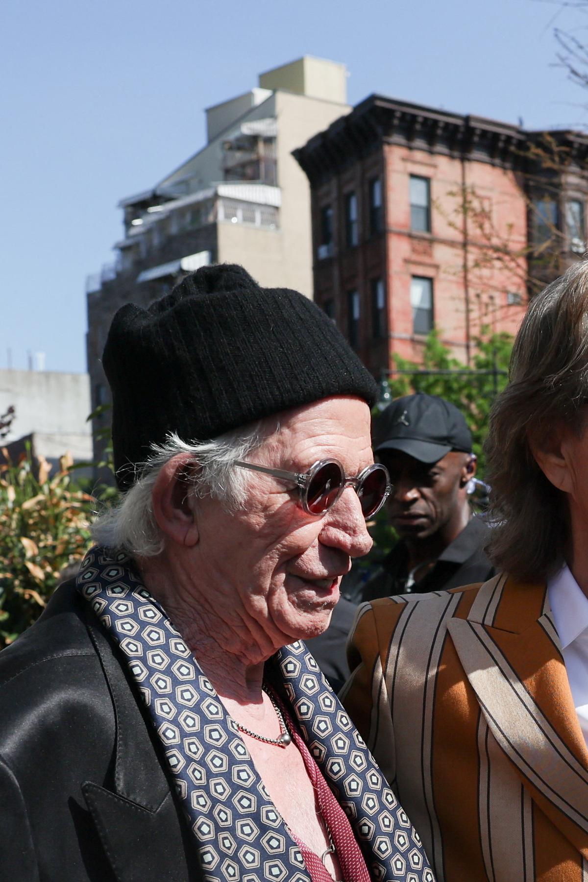 Mick Jagger and Keith Richards, members of The Rolling Stones, stand together as they attend the launch of their new studio album "Foreign Tongues" in the Brooklyn borough of New York City, U.S., May 5, 2026. REUTERS/Shannon Stapleton