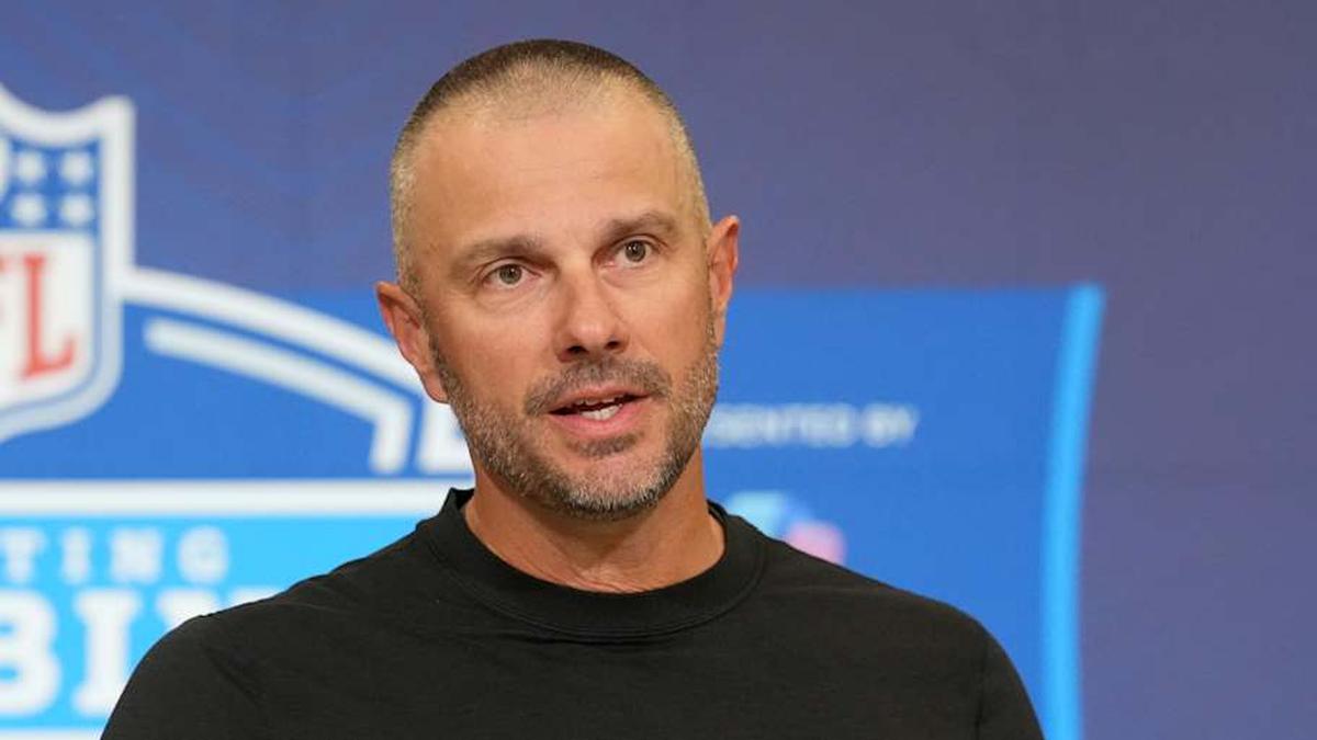  Feb 24, 2026; Indianapolis, IN, USA; Las Vegas Raiders general manager John Spytek speaks at the NFL Scouting Combine at the Indiana Convention Center. Mandatory Credit: Kirby Lee-Imagn Images | Kirby Lee-Imagn Images 