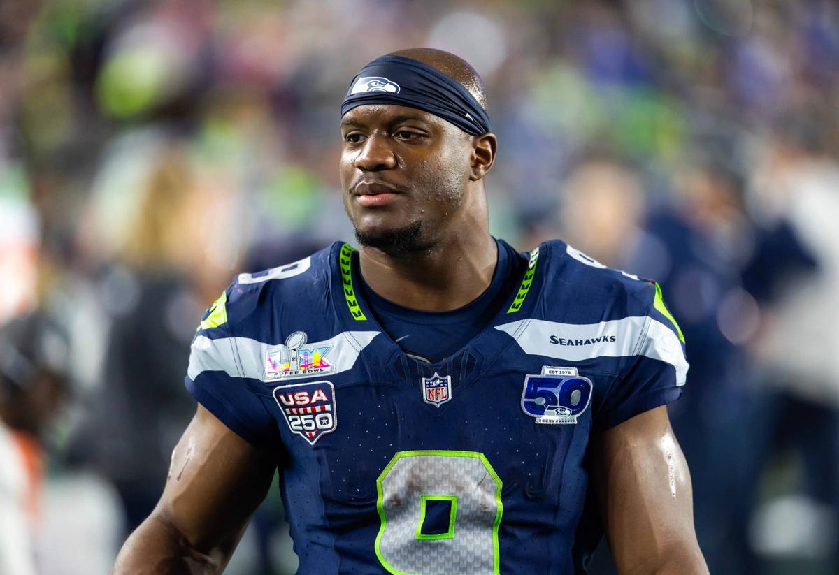  Former Seattle Seahawks running back Kenneth Walker III during Super Bowl LX. Mark J. Rebilas-Imagn Images