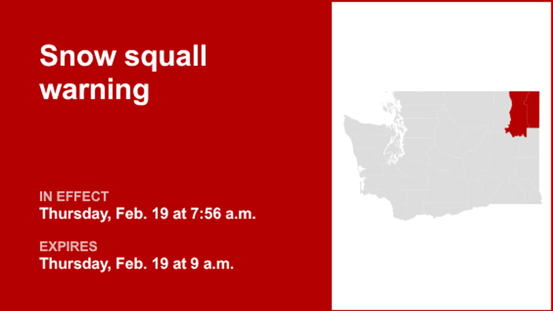 UPDATE: Snow squall warning for Pend Oreille and Stevens counties forecast to expire at 9 a.m. 