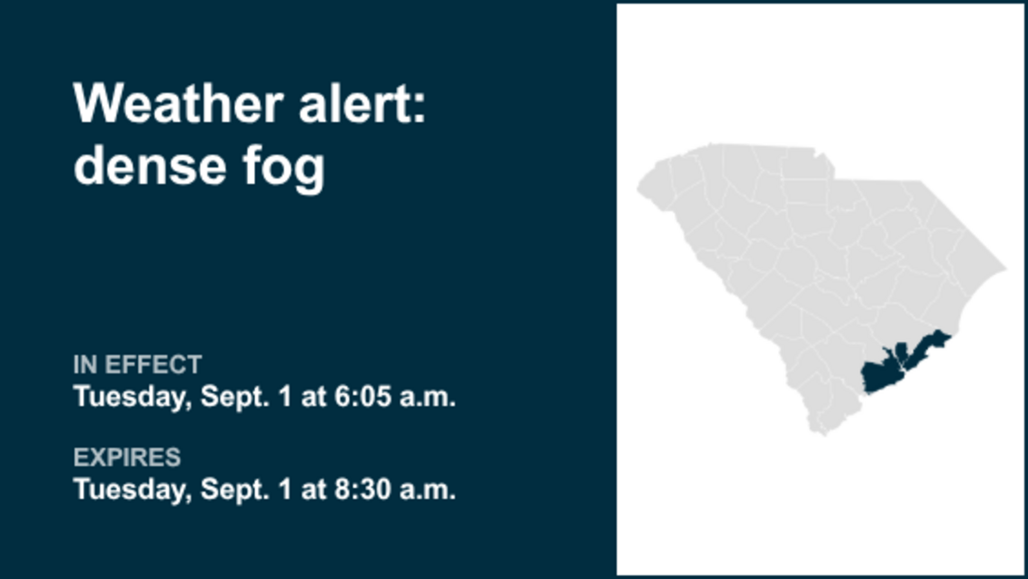 Weather alert for dense fog in Tidal Berkeley and Charleston County Tuesday morning 
