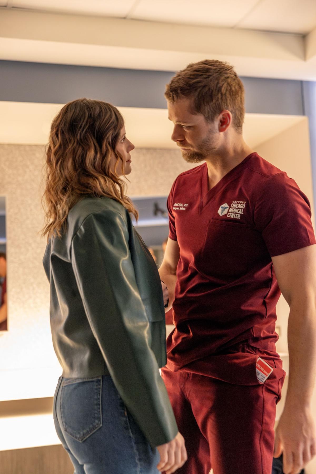  Sarah Ramos as Dr. Caitlin Lenox and Luke Mitchell as Dr. Mitch Ripley.George Burns Jr/NBC 