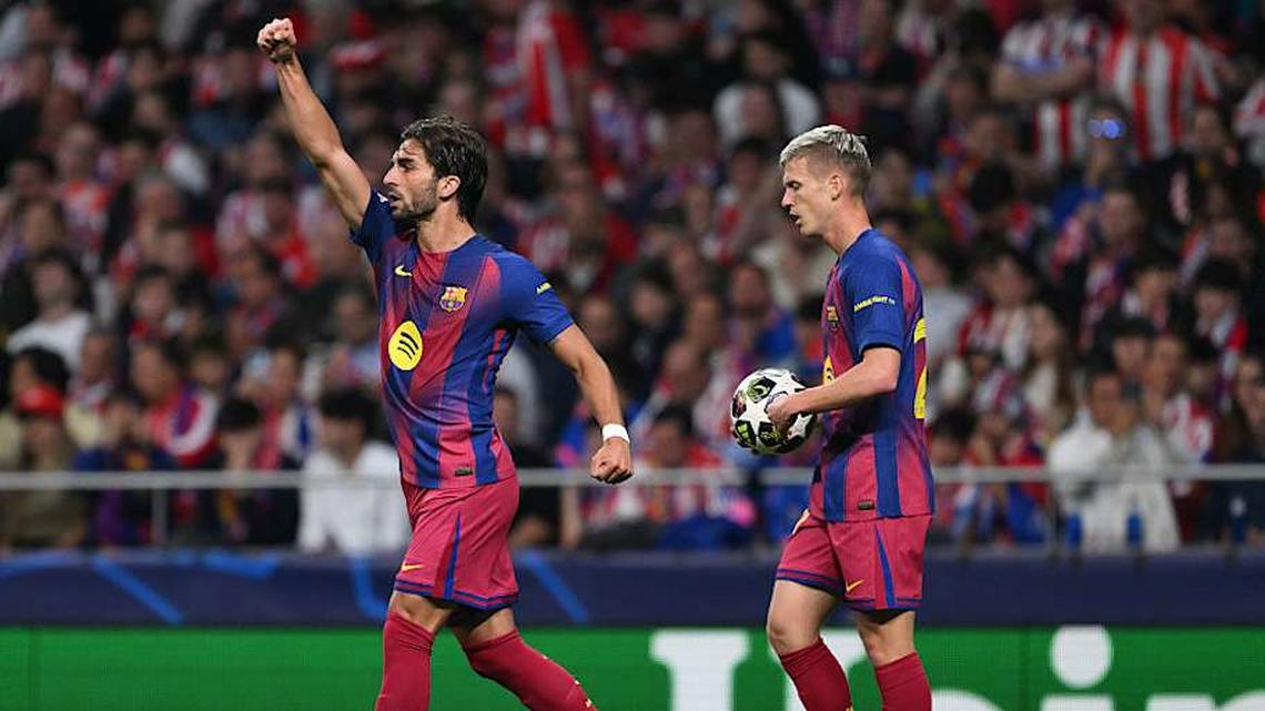  Ferran Torres (left) and Dani Olmo combined for Barça's second. | David Ramos/UEFA/Getty Images 
