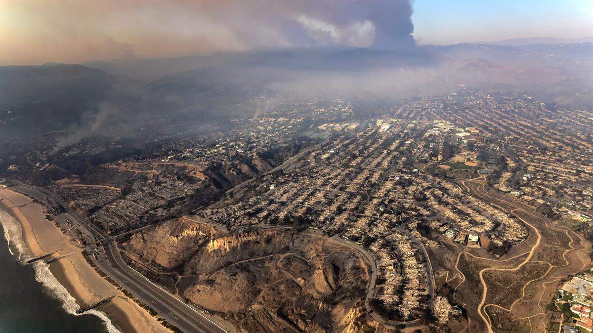 The devastation from the Palisades Fire extends for miles.