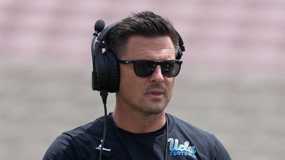  May 2, 2026; Pasadena, CA, USA; UCLA Bruins coach Bob Chesney reacts during the spring game at Rose Bowl. Mandatory Credit: Kirby Lee-Imagn Images | Kirby Lee-Imagn Images 