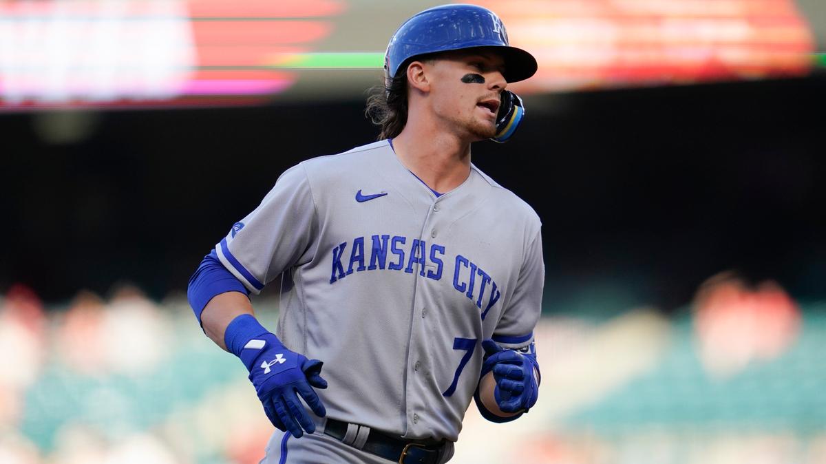 Kansas City Royals’ Bobby Witt Jr. (7) runs the bases after hitting a home run during the first inning of a baseball game against the Los Angeles Angels in Anaheim, Calif., Tuesday, June 21, 2022. (AP Photo/Ashley Landis)