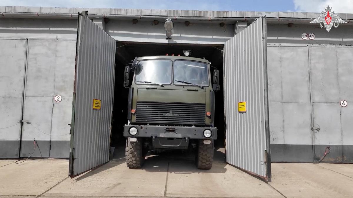 A military truck leaves a depot during nuclear forces exercises at an unidentified location in Belarus, in this still image taken from handout footage released on May 21, 2026. Russia delivered nuclear munitions to field storage facilities in Belarus as part of major nuclear drills, the Russian Defence Ministry said on Thursday. Russian Defence Ministry/Handout via REUTERS