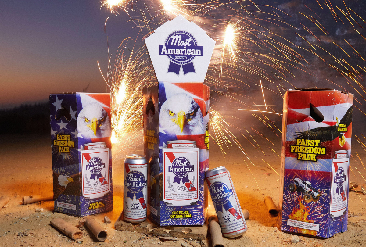 Pabst Blue Ribbon has limited-edition America's birthday-themed Pabst's Freedom Packs containing ten 25-ounce cans.