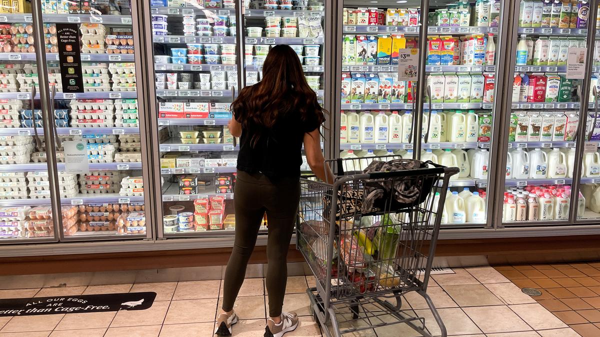 A woman shops in a supermarket as rising inflation affects consumer prices in Los Angeles, California, U.S., June 13, 2022. REUTERS/Lucy Nicholson/File Photo