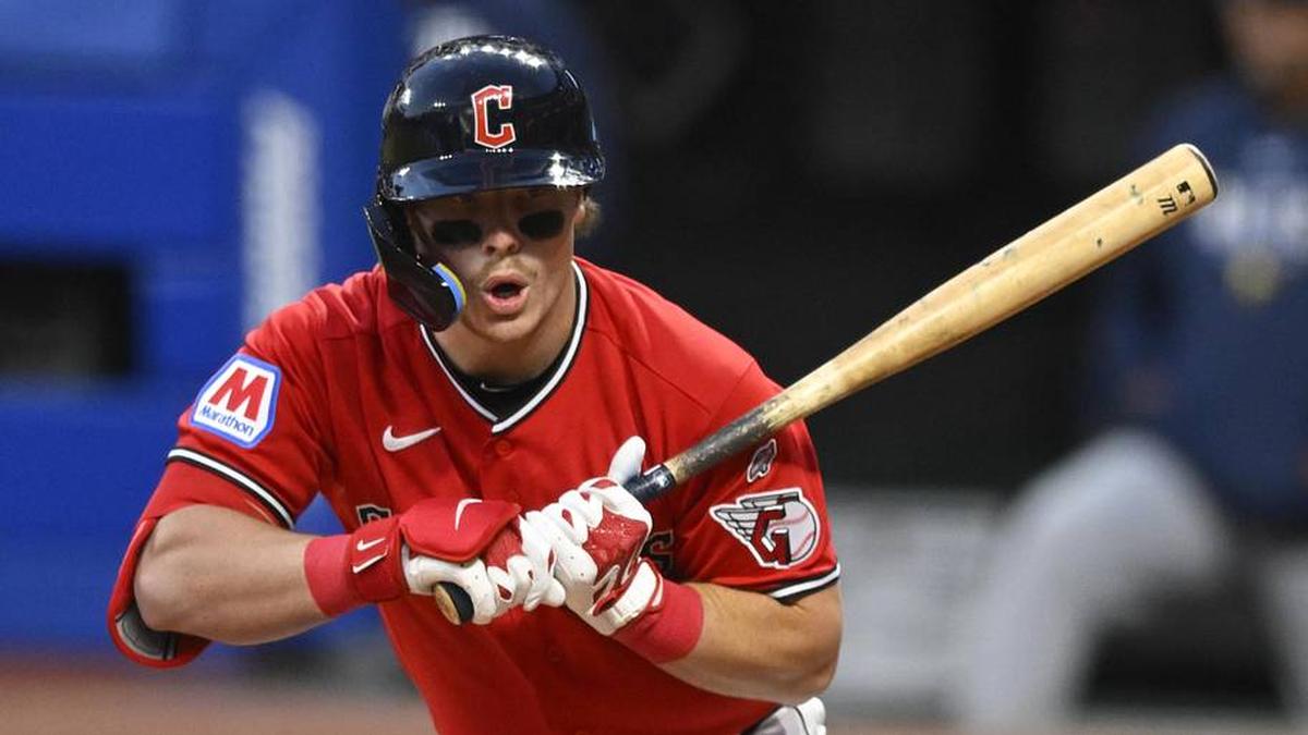  Cleveland Guardians second baseman Travis Bazzana (37) reacts after taking ball four in the eighth inning against the Tampa Bay Rays at Progressive Field. | David Richard-Imagn Images 