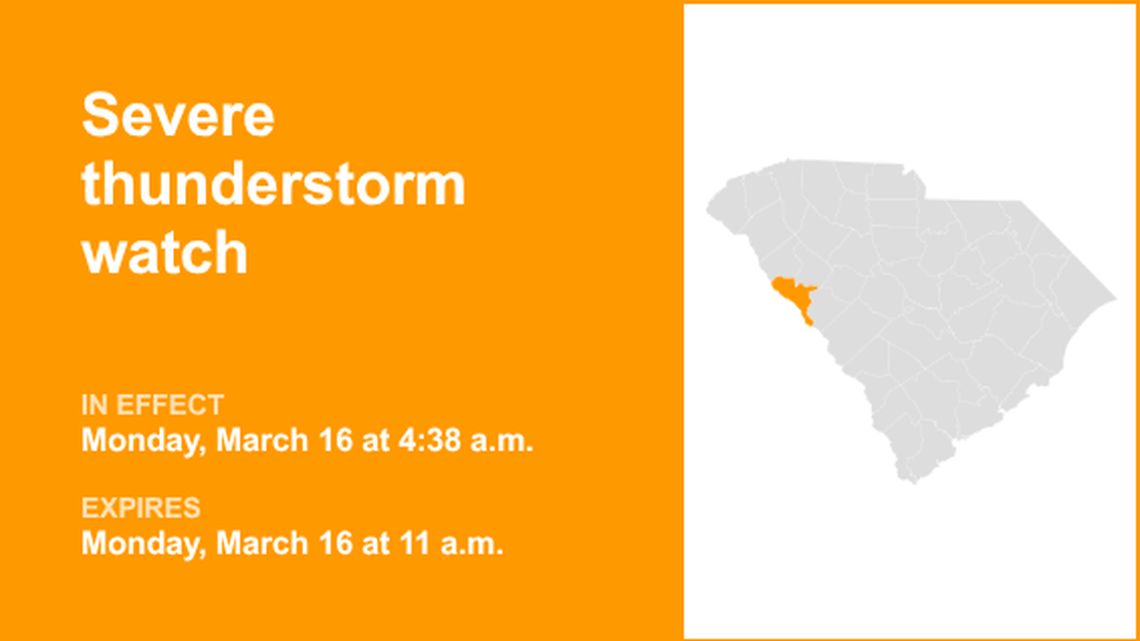 UPDATE: Severe thunderstorm watch affecting Midlands Monday midday 