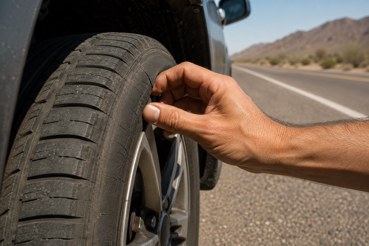  Inspecting an Aging Tire in Extreme Heat ChatGPT