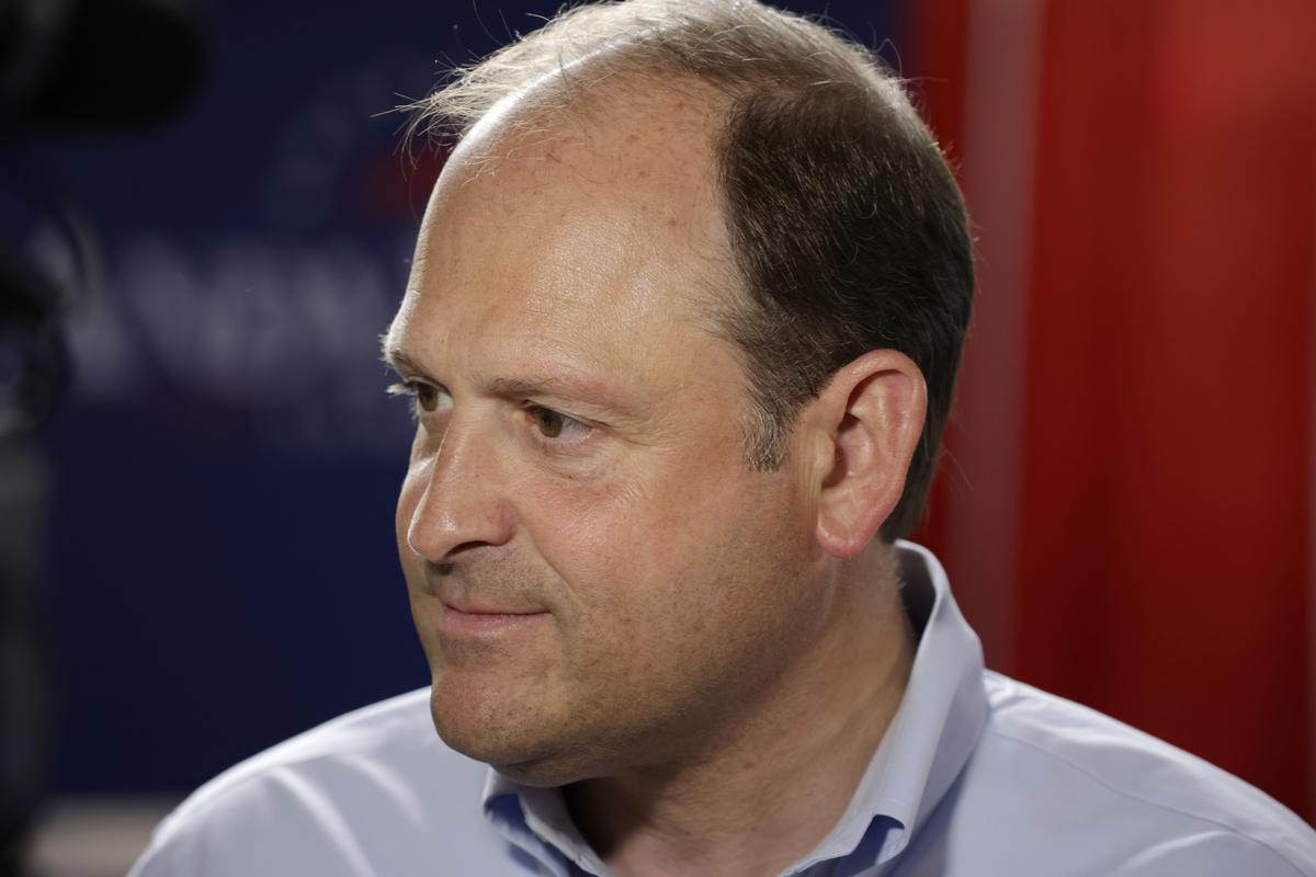  Kentucky U.S. Senate candidate Representative Andy Barr speaks to reporters during a campaign stop at American Legion KY Post 157 on May 15, 2026 in Shepherdsville, Kentucky. 