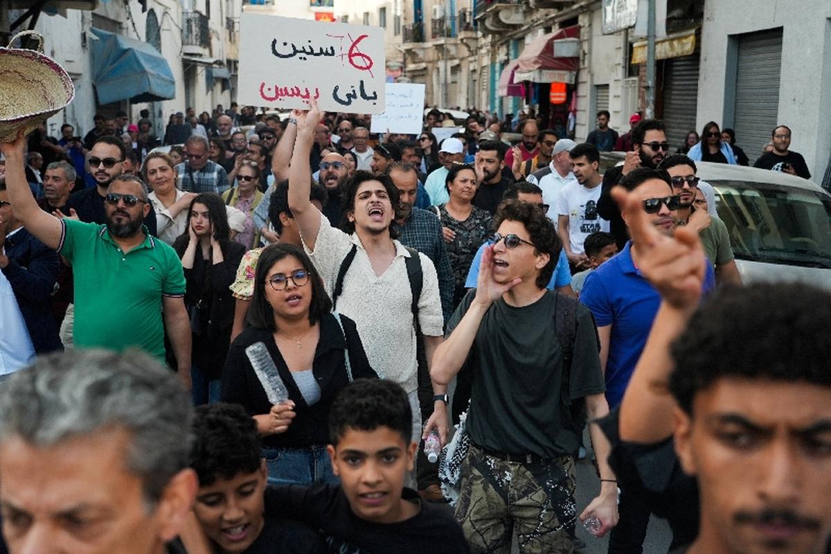 Tunisians protest against President Kais Saied amid an economic and social crisis, in Tunis, Tunisia, May 16, 2026. REUTERS/Jihed Abidellaoui