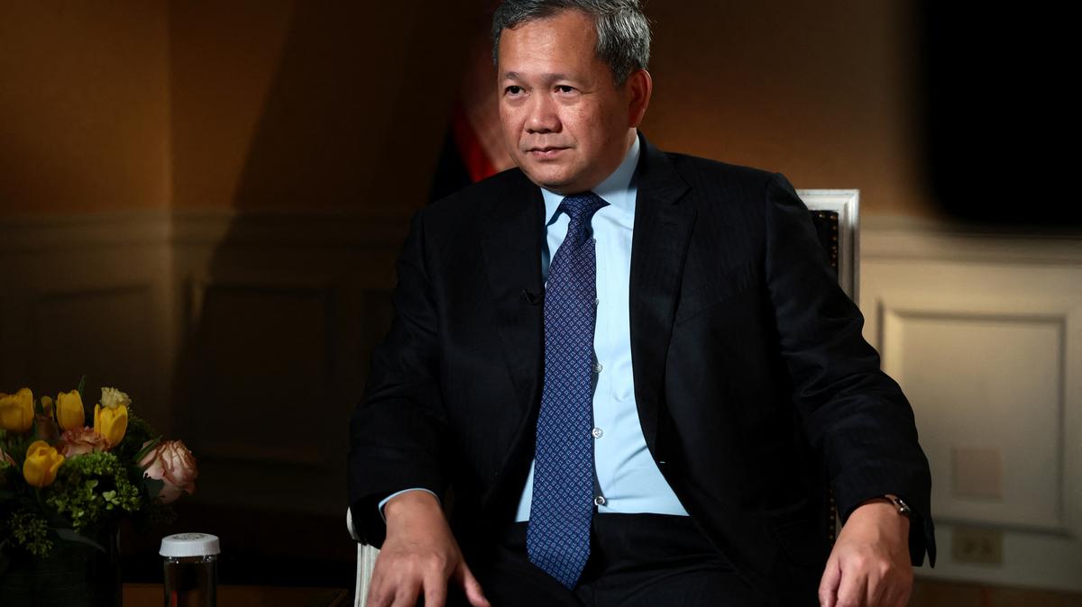 Cambodian Prime Minister Hun Manet is interviewed by Reuters during a visit to Washington to take part in the first meeting of President Donald Trump's Board of Peace in Washington, D.C., U.S., February 17, 2026. REUTERS/Evelyn Hockstein