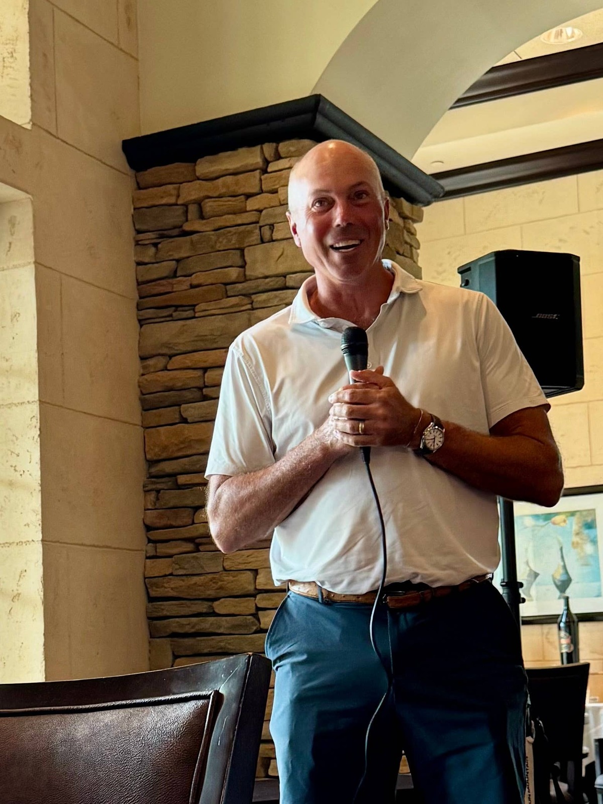  Matt Kuchar, the 2026 Golfweek Father of the Year, speaks during the event festivities at the Golfweek Father's Day Open. Credit: Brendon R. Elliott, PGA.