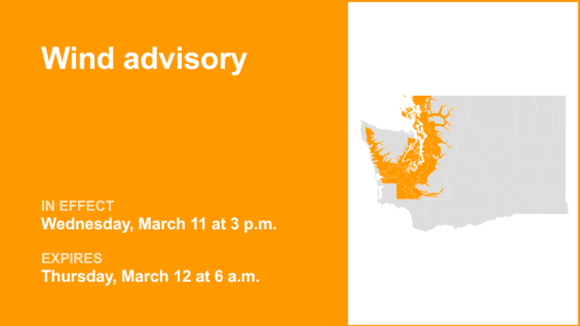 UPDATE: Wind advisory for Western Washington until Thursday morning, says the NWS 