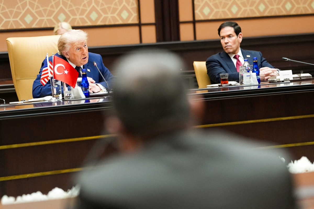 U.S. President Donald Trump and Secretary of State Marco Rubio during a meeting with Turkish President Recep Tayyip Erdogan and Turkish officials at the Bestepe Presidential Compound in Ankara, Turkey, Tuesday, July, 7, 2026. Doug Mills/Pool via REUTERS