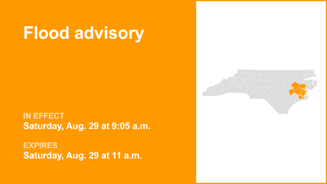 Flood advisory issued for Eastern North Carolina Saturday midday caused by intense rainfall 