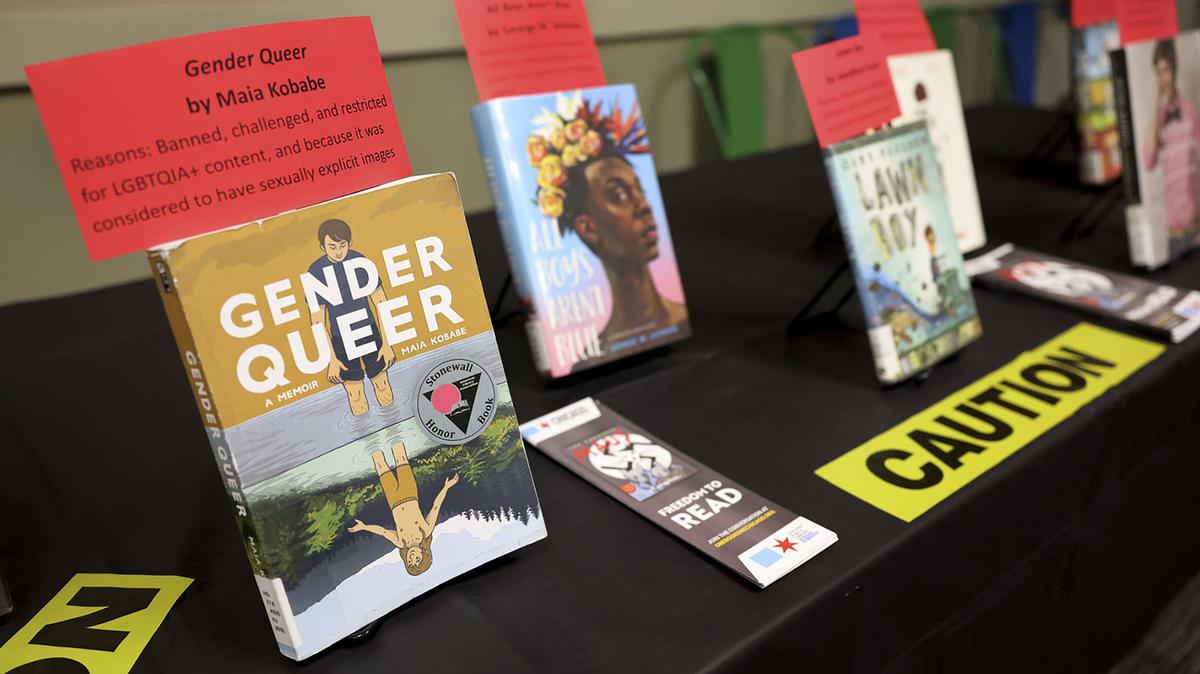 A selection of banned and challenged books during Banned Books Week 2022, at the Lincoln Belmont branch of the Chicago Public Library on Sept. 22, 2022.Chris Sweda-Chicago Tribune/TNS/Getty Images