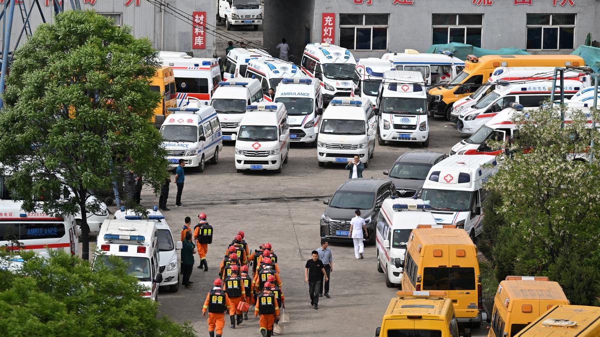 Rescuers work at the site following a gas explosion at Liushenyu coal mine in Qinyuan county, Shanxi province, China May 23, 2026. cnsphoto via REUTERS