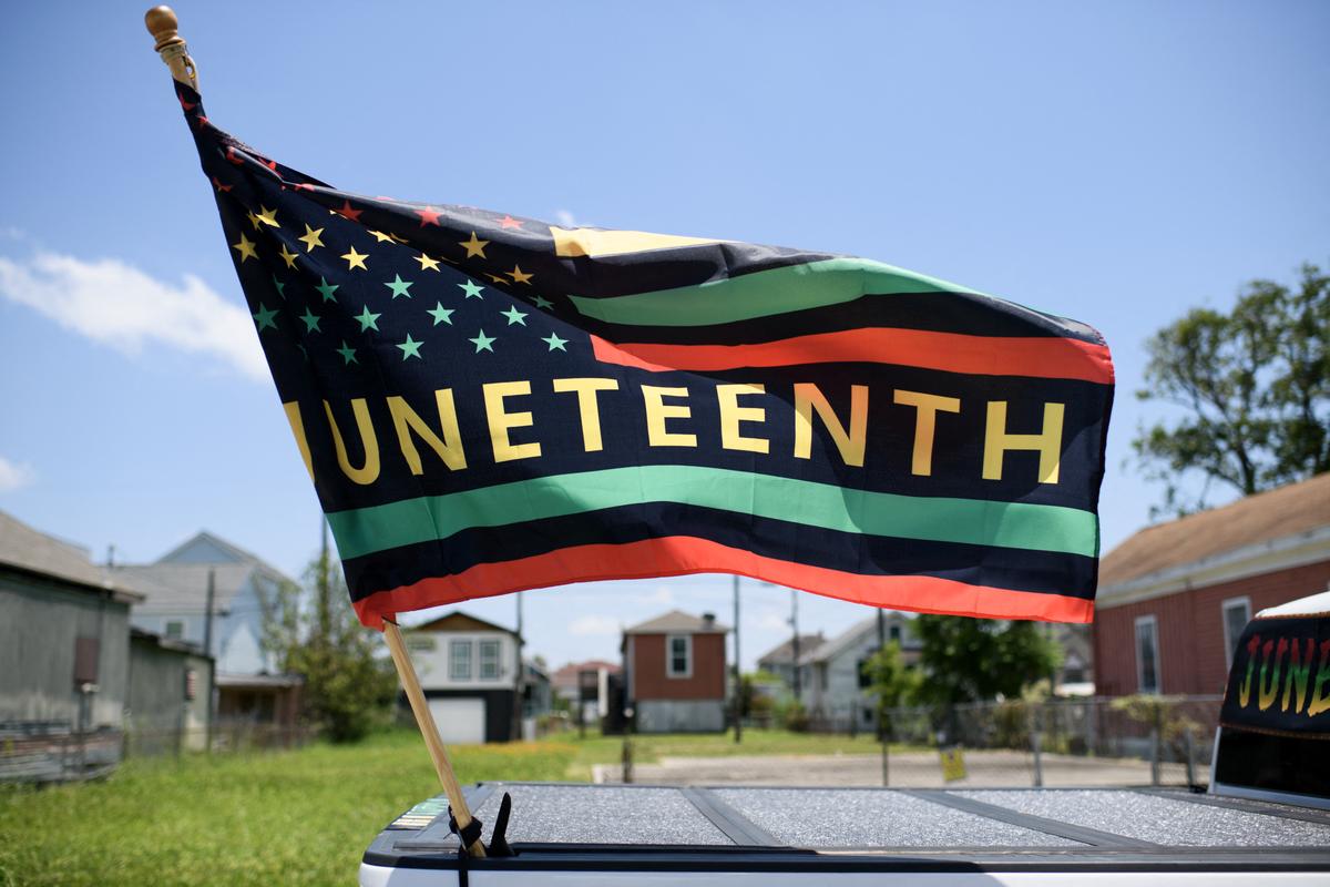  A Juneteenth flag is displayed in Galveston, Texas on June 19, 2024. 