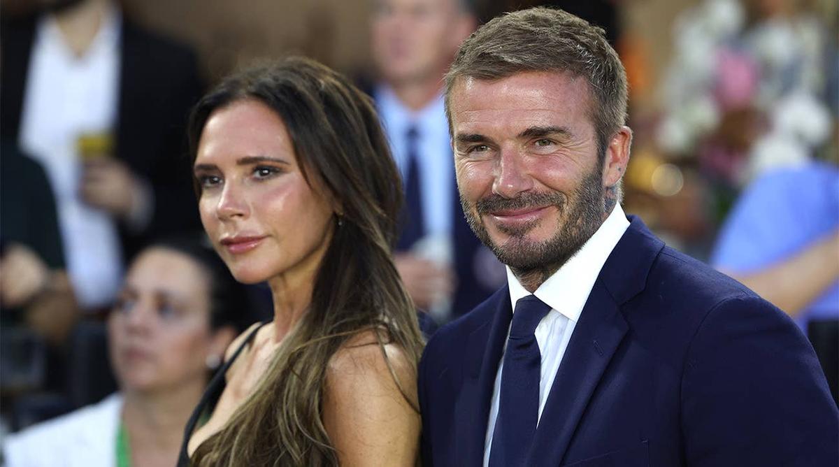  Inter Miami CF co-owner David Beckham and wife Victoria look on before a 2023 match against Cruz Azul at DRV PNK Stadium. (Credit: Nathan Ray Seebeck-USA TODAY Sports)