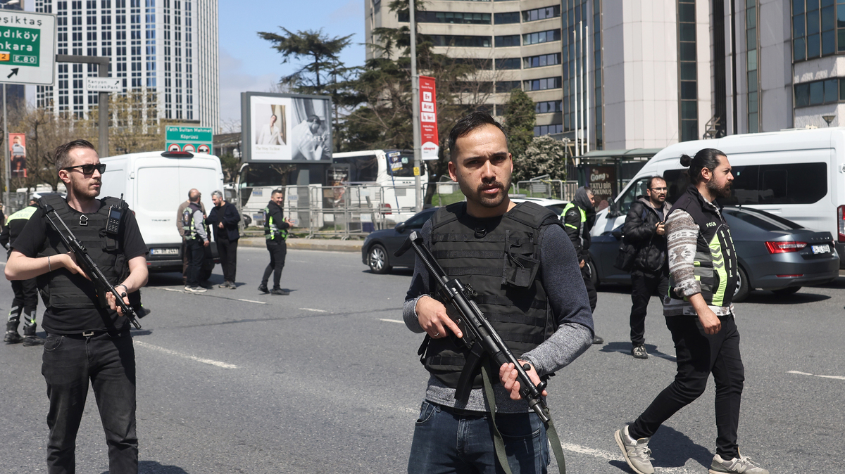 Police stand by a cordoned off area outside a building that previously housed the Israeli Consulate after gunman opened fire on April 7, 2026, in Istanbul, Turkey. Two gunmen have been shot dead and a third captured by police after they opened fire outside the building that previously housed the Israeli Consulate in Istanbul. (Burak Kara/Getty Images/TNS)