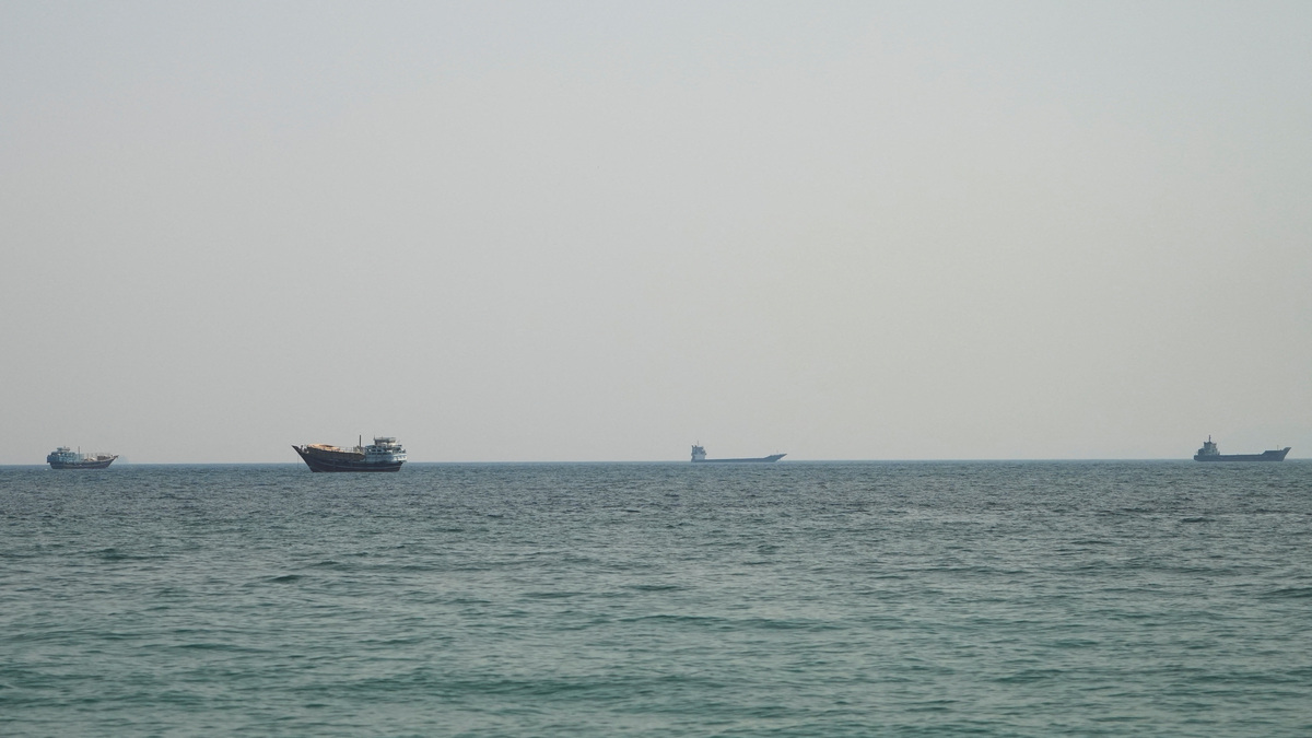 Vessels at the Strait of Hormuz, as seen from Musandam, Oman, July 12, 2026. REUTERS/Stringer
