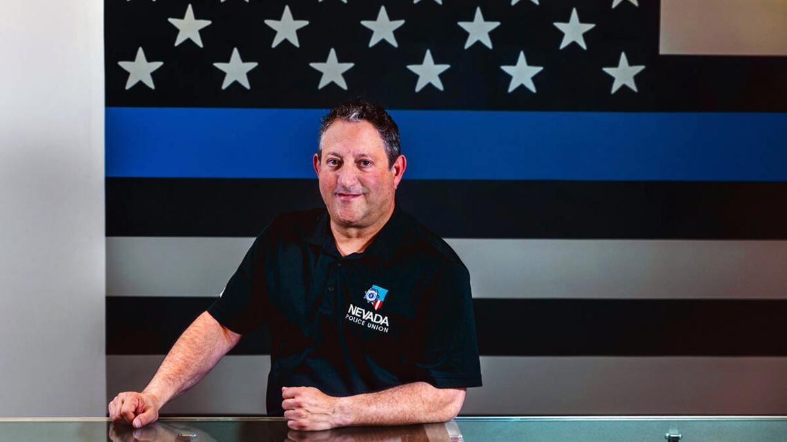 Dan Gordon, president of the Nevada Police Union, talks about major staffing issues with the Nevada State Police on Thursday, April 2, 2026, in Las Vegas. (L.E. Baskow/Las Vegas Review-Journal/TNS)