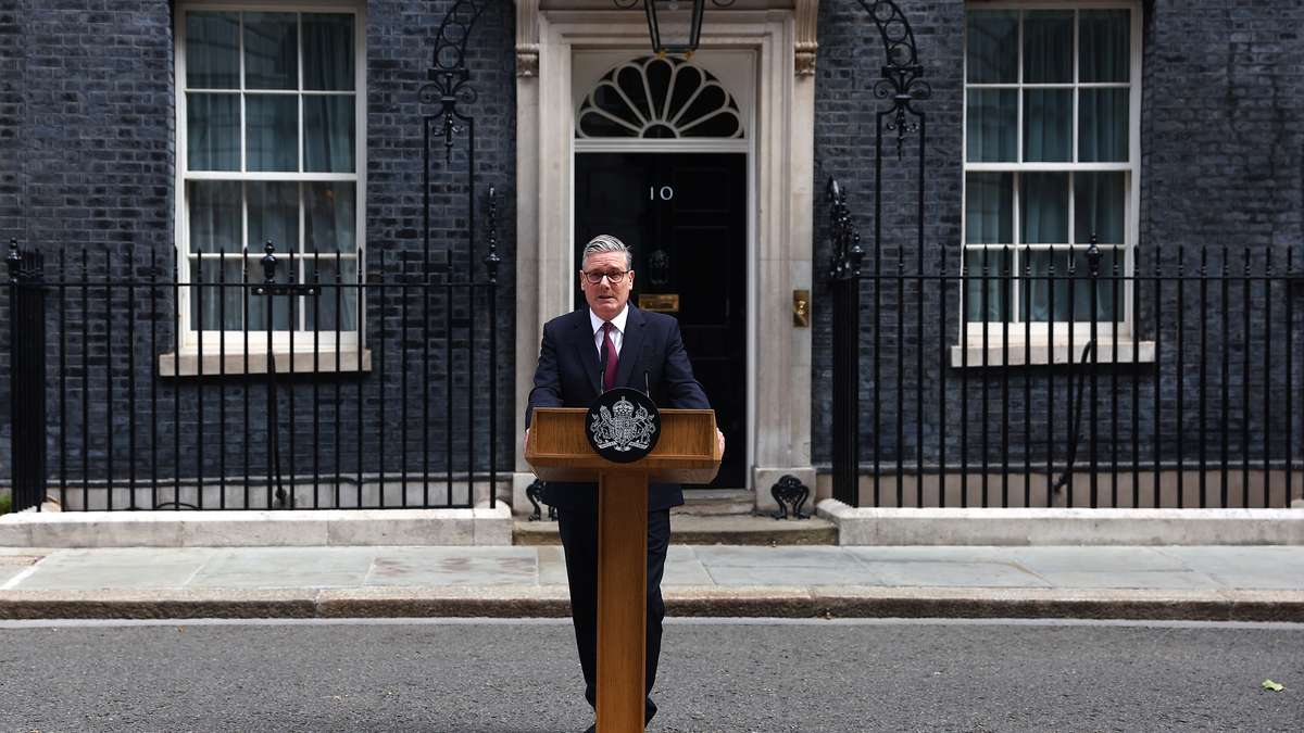 Keir Starmer announces his resignation as U.K. prime minister and leader of the Labour Party, outside No. 10 Downing Street in London on June 22. Starmer’s trip to the NATO summit this week sought to cement a shaky diplomatic legacy for a successor who’s untested in the international arena. 