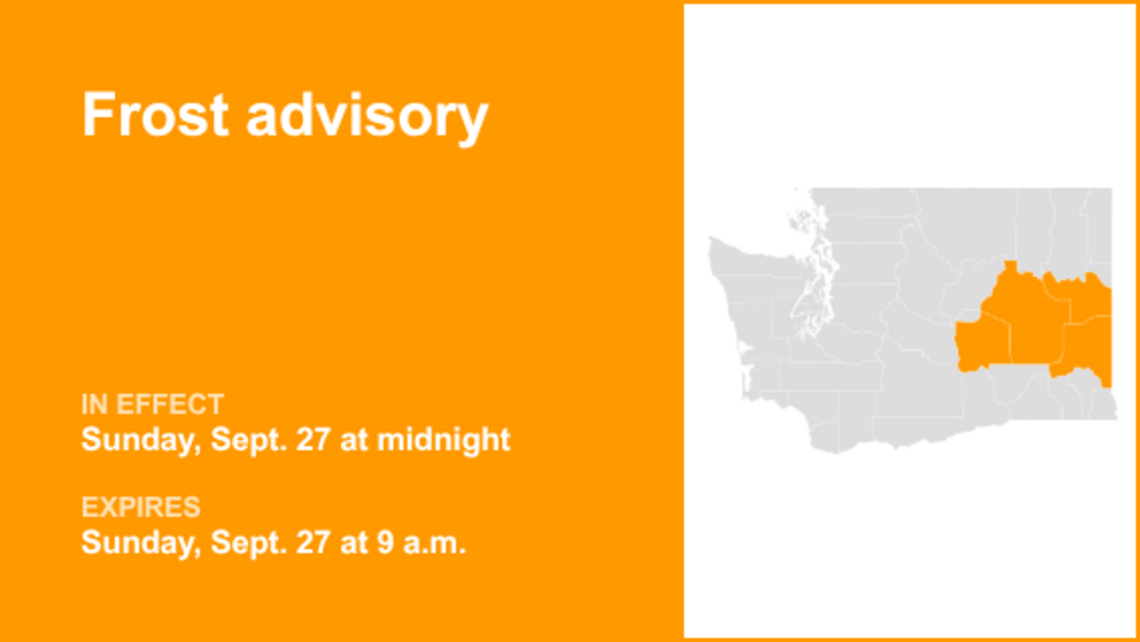 Frost advisory affecting Eastern Washington Sunday - temperatures to drop to 33 