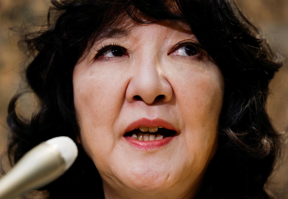 Japan's Finance Minister Satsuki Katayama speaks to media after a meeting involving the Financial Services Agency, the Bank of Japan, the National Cybersecurity Office, the country's top three banks and Japan Exchange Group, following concerns about potential vulnerabilities linked to Anthropic's Mythos AI model, in Tokyo, Japan, April 21, 2026.    REUTERS/Kim Kyung-Hoon