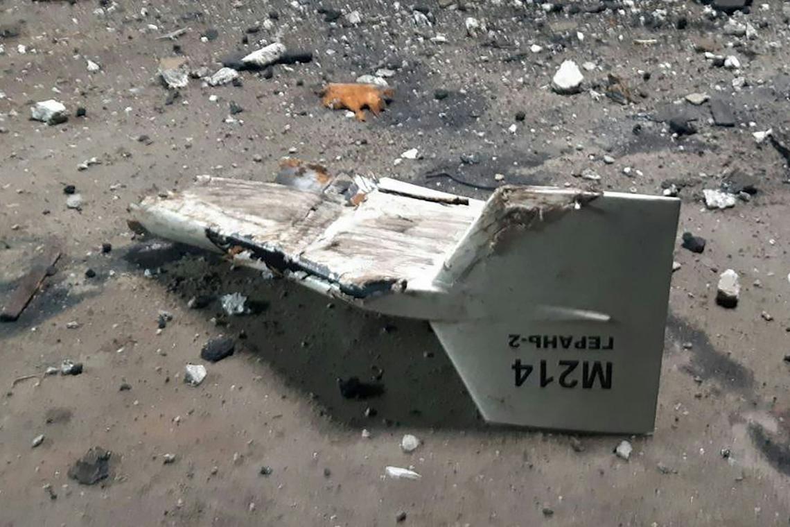  This undated photograph released by the Ukrainian military's Strategic Communications Directorate shows the wreckage of what Kyiv has described as an Iranian Shahed drone downed near Kupiansk, Ukraine. Ukrainian military's Strategic Communications Directorate via AP 