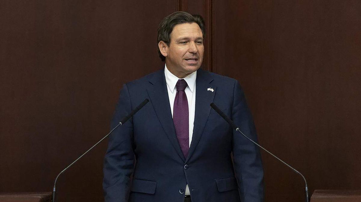 Florida Governor Ron DeSantis delivers his State of the State address during the first day of the legislative session at the Florida State Capitol on Jan. 13, 2026, in Tallahassee, Florida. (Matias J. Ocner/Miami Herald/TNS)
