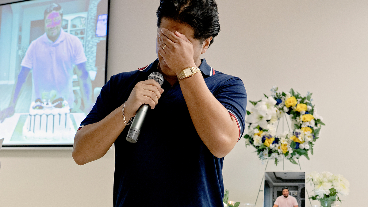 Ronaldo Salgado, the son of Lorenzo Salgado Araujo, speaks during a vigil for his father at SEIU Texas on July 11, 2026 in Houston, Texas. Araujo, a 52-year-old Mexican national with three children living in the U.S. for more than 30 years, was killed by an Immigration and Customs Enforcement (ICE) agent during a traffic stop in Houston last week on Tuesday. A spokeswoman for the Department of Homeland Security (DHS) two days later said Araujo was not the operation's intended target as federal officers were looking for a different person. (Danielle Villasana/Getty Images/TNS)