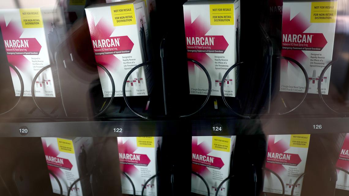 Free Narcan inside a vending machine at the 47th Street CTA station in Chicago, Sept. 15, 2025. (Antonio Perez/Chicago Tribune/TNS)