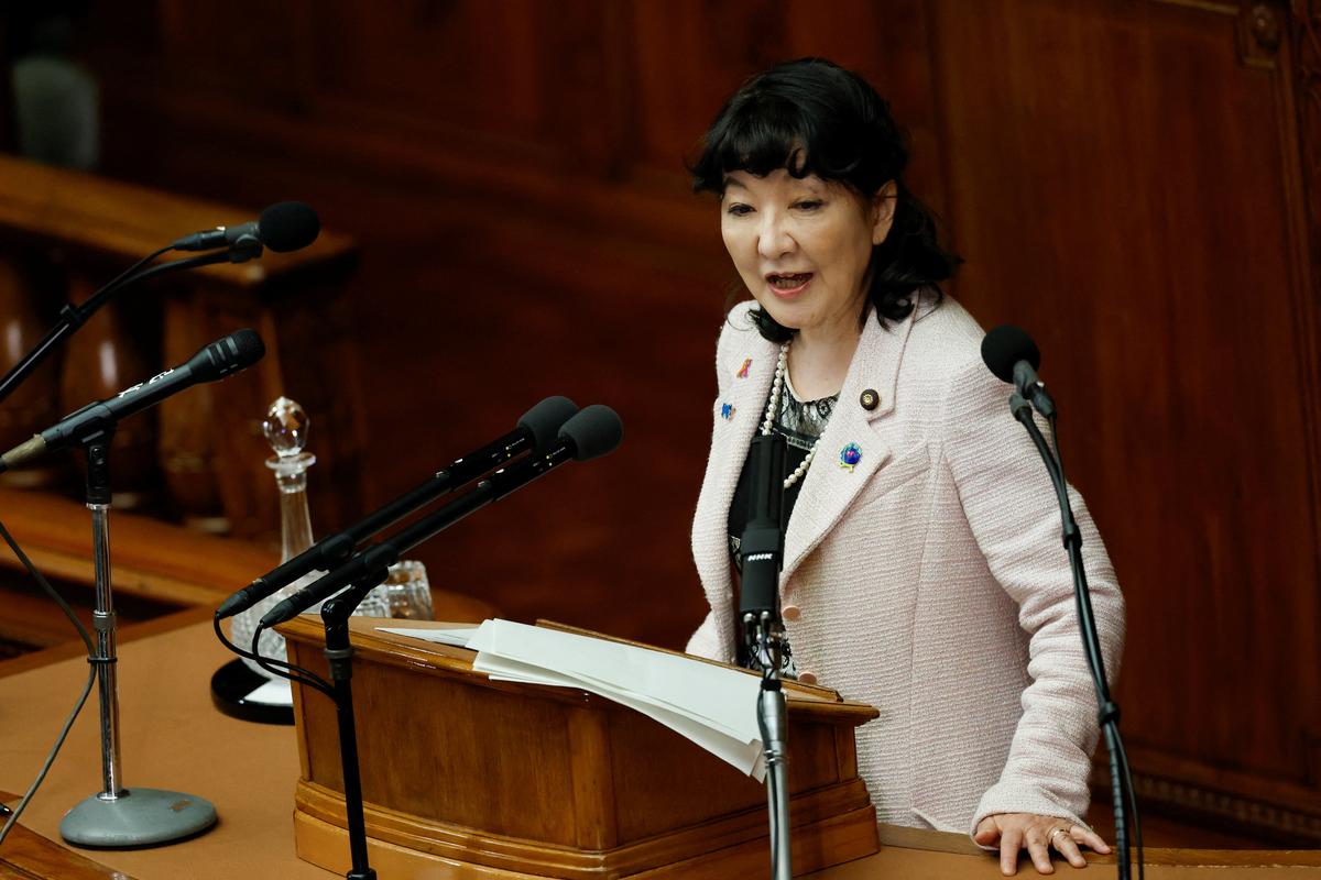 Japan's Finance Minister Satsuki Katayama speaks on the day Japan's Prime Minister Sanae Takaichi delivers her policy speech in the parliament, in Tokyo, Japan, February 20, 2026. REUTERS/Kim Kyung-Hoon