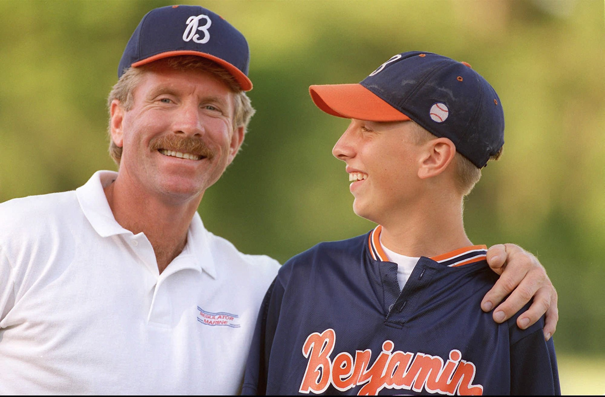 In 1996, Hall of Famer Mike Schmidt with his his son, Johnathan Schmidt, who played baseball for The Benjamin School.