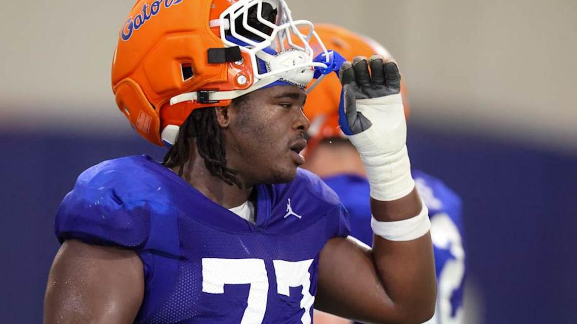  Florida offensive lineman Knijeah Harris is the most experienced lineman on the roster. | Alan Youngblood/Gainesville Sun / USA TODAY NETWORK via Imagn Images 